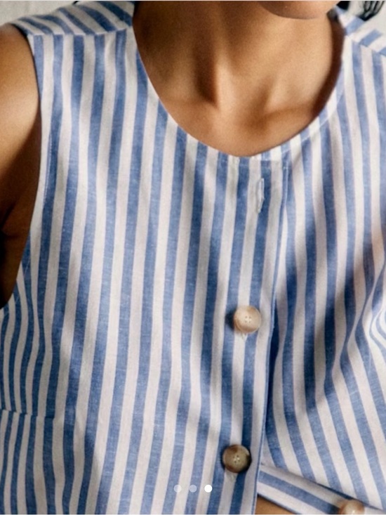 Sezane Tops - Sezane Blue and White Striped Sleeveless Button-Front Top